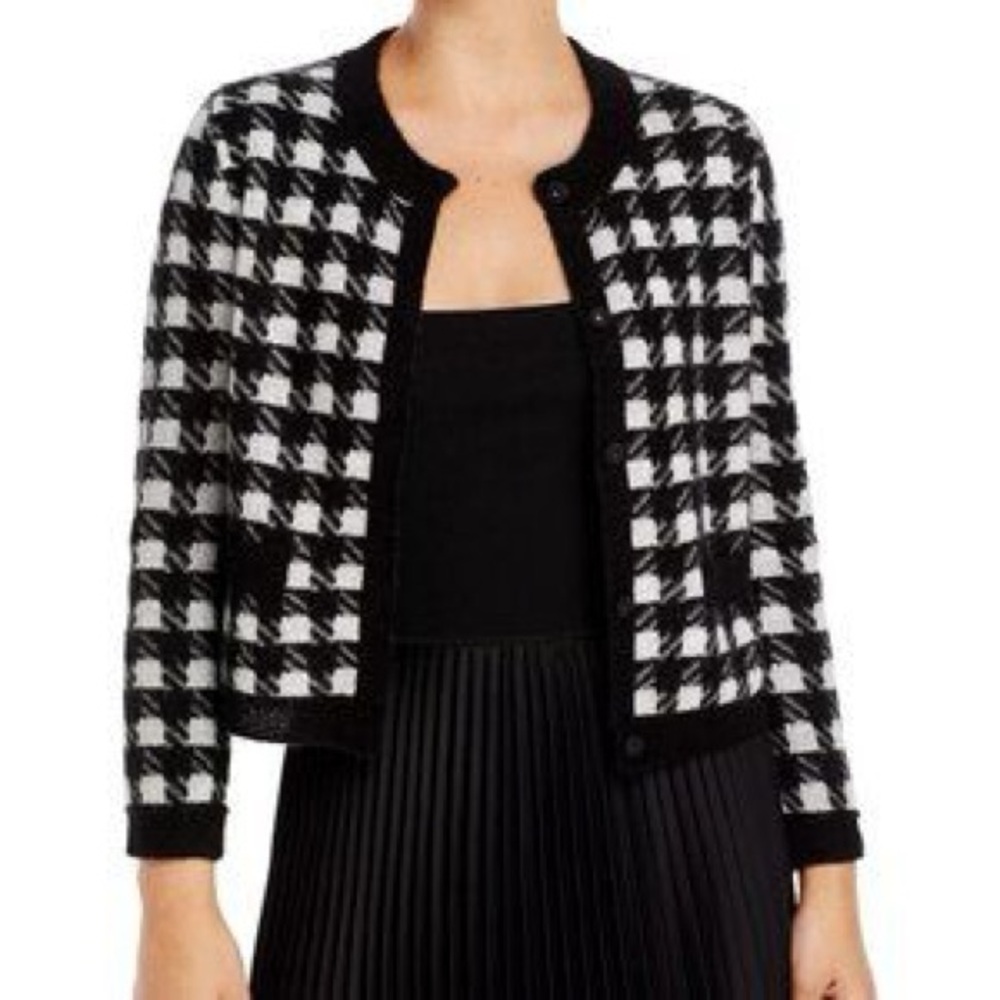 NWT C by Bloomingdale’s Houndstooth Cashmere Cardigan